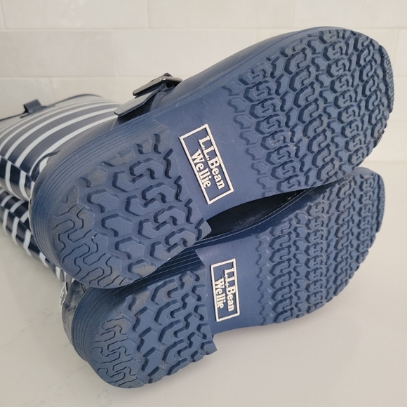 LL Bean Tall Wellie Knee-High Rubber Rain Boot Blue White Stripe Waterproof 8 - Picture 8 of 8